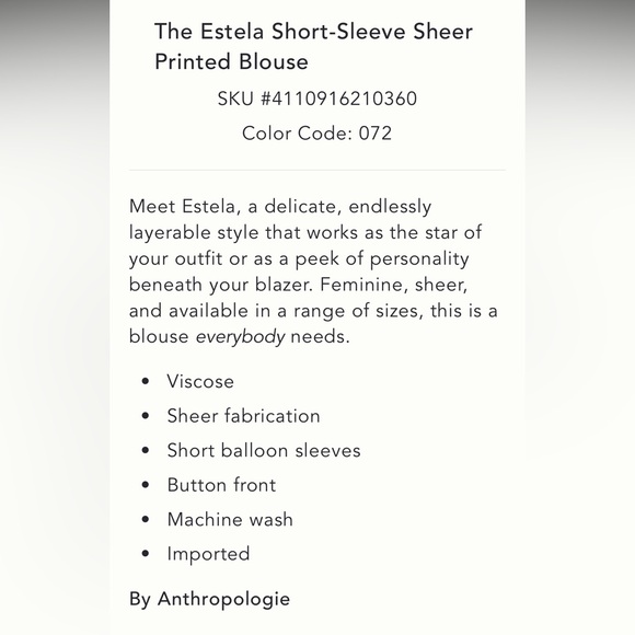 NWT The Estela Short-Sleeve Sheer
Printed Blouse - Picture 5 of 6